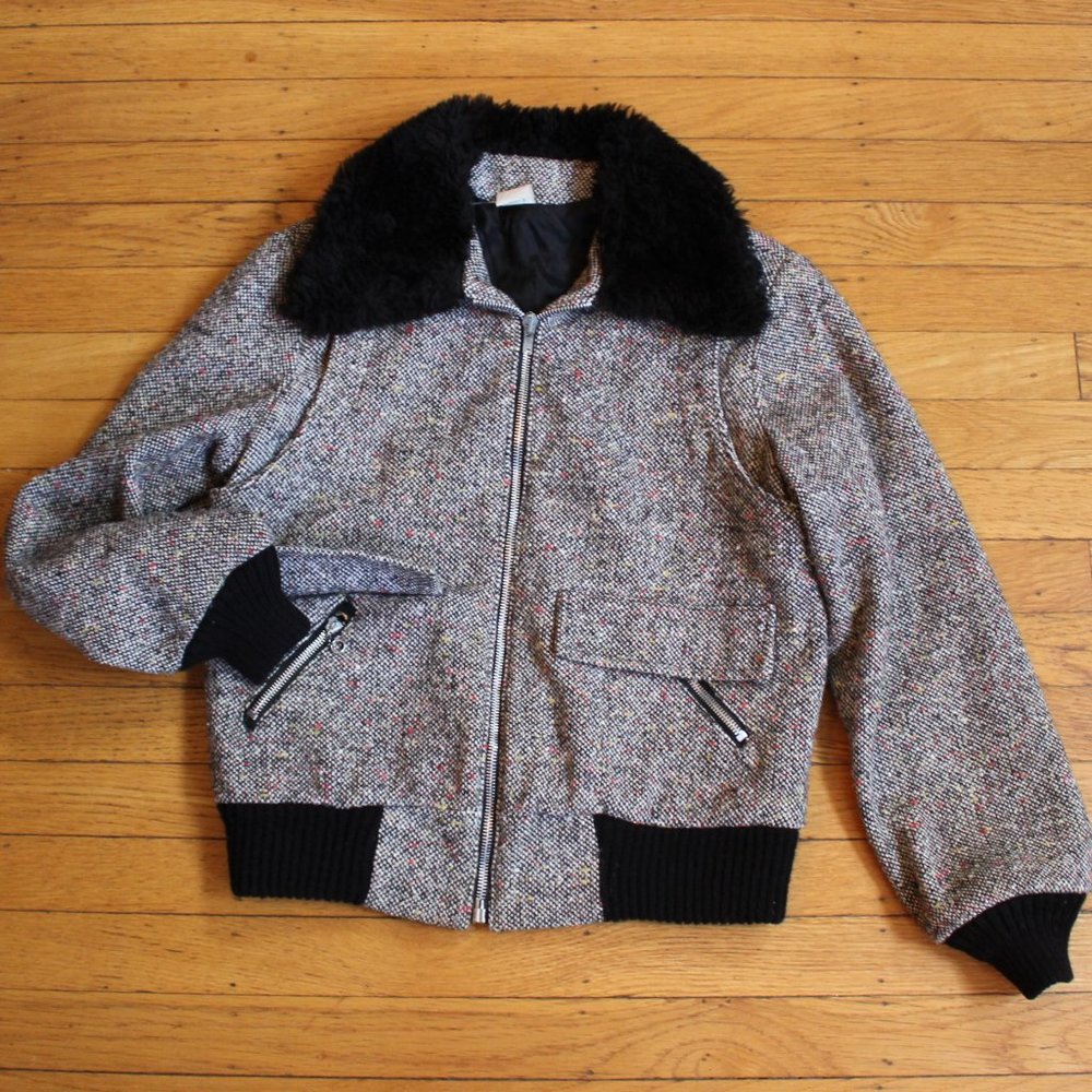 Vintage 1970s Donegal Wool Tweed Bomber Jacket fur